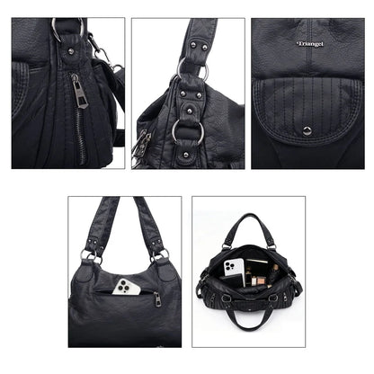 Damen-Hobo-Tasche aus Vintage-Leder mit verstellbarem Tragegurt und Mehrfachtaschen
