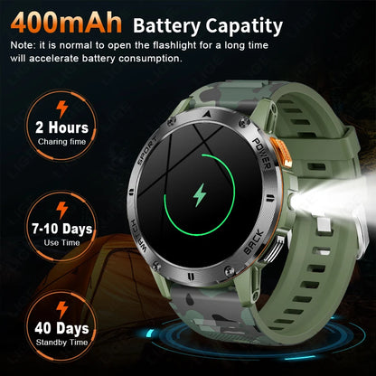 Männer Smartwatch im Militär-Stil mit 360x360 HD Bildschirm und Wasserdichtigkeit