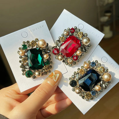 Brosche Perle Kristall Strass Quadrat Vintage Retro Luxus Damen