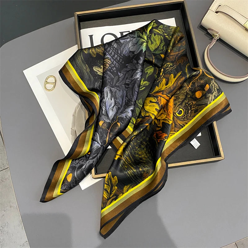 Damen Seidenschal Blumenprint quadratisch Halstuch Hijab Bandana Frühling B
