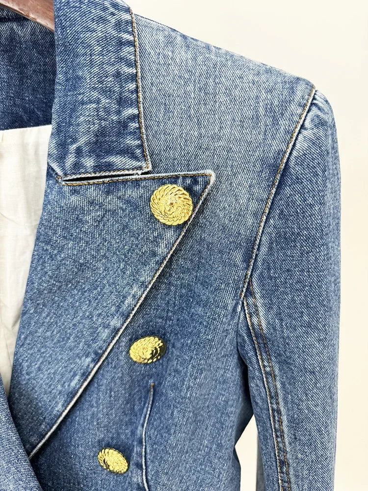 Damen-Blazer Set Jeansjacke Minirock doppelreihig Löwenknopf