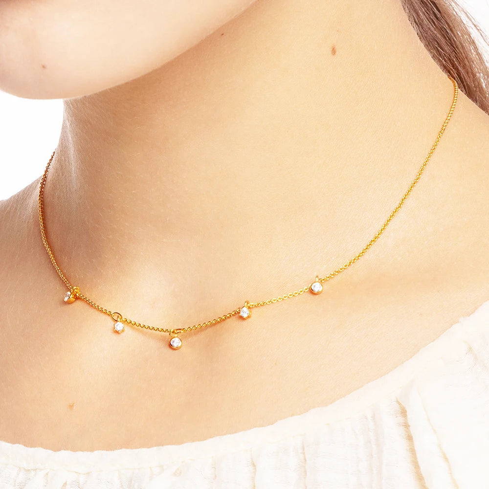 Damen-Halskette Gold Gliederkette weiße Steine aus Sterlingsilber
