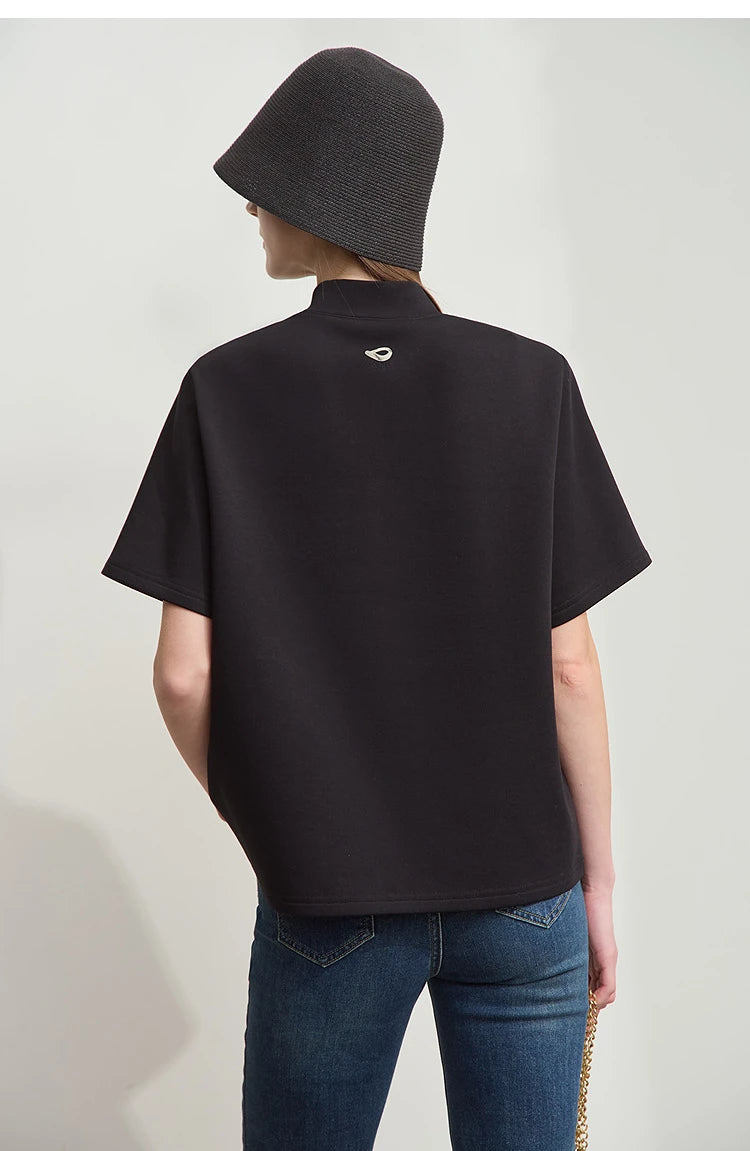Damen Casual T-Shirt mit Gedrucktem Rollkragen und Kurzarm für den Sommer