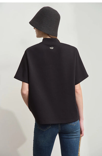 Damen Casual T-Shirt mit Gedrucktem Rollkragen und Kurzarm für den Sommer