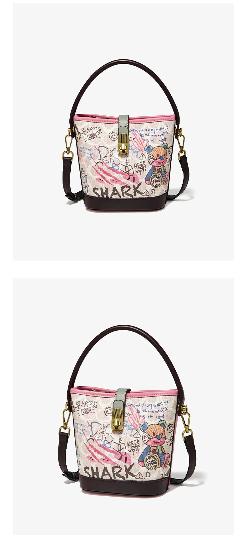 Lady Handbag Aus PU Leather Crossbody Bag Office Prints