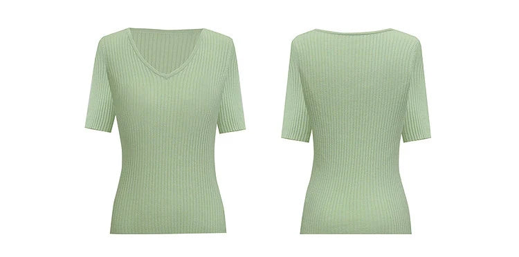 Damen V-Ausschnitt Pullover gerippt Kurzarm Viskose Büro Sommer