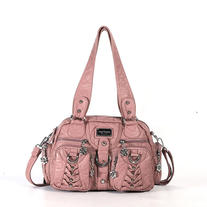 Damen-Satchel-Tasche aus PU mit Reißverschluss und viel Stauraum für Smartphone und Wertsachen