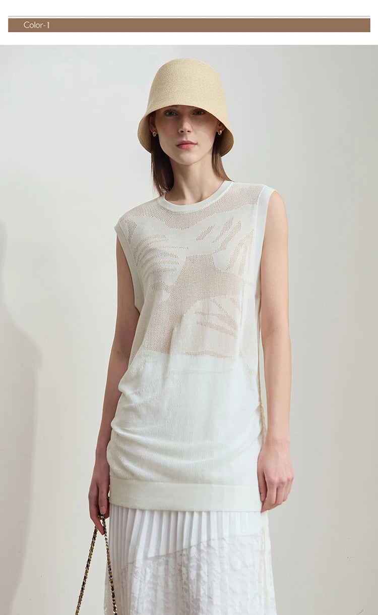 Lässiges Tanktop in Creme/Beige mit Rundhalsausschnitt, ärmellos, figurfreundlich locker