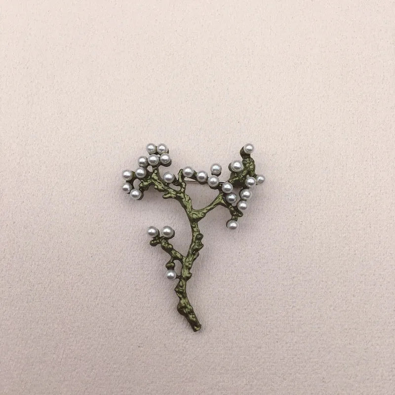 Brosche Blume Pflanze Perle Vintage Grün Pin Geschenk Schmuck Damen