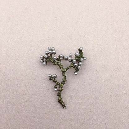 Brosche Blume Pflanze Perle Vintage Grün Pin Geschenk Schmuck Damen
