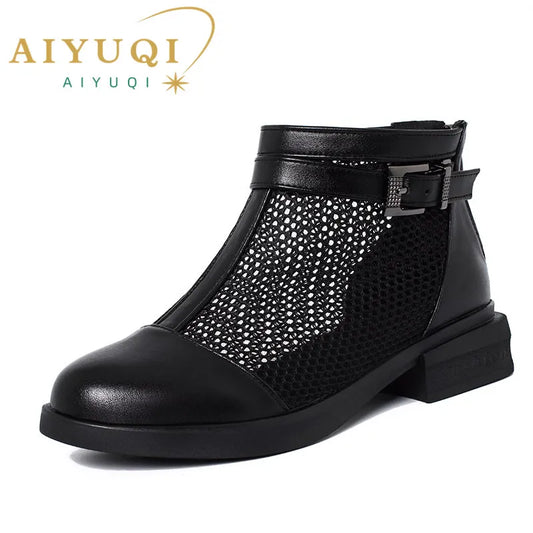 Damen Stiefeletten Echtes Leder Low-Heel Dünn