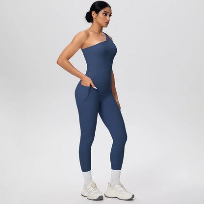 Yoga-Set aus ärmellosem Top und Leggings, dunkelblau mit hellem Beinabschluss