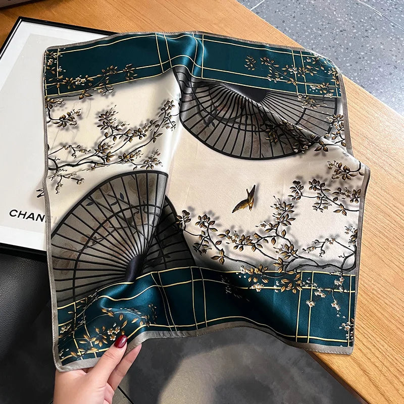 Damen Seidenschal quadratisch Luxus Haarband Halstuch Krawatte Handgelenk Bandana
