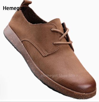 Non-Slip Lace Up Single Shoe Thick-Soled Men's Shoes Retro Shoes Men's Shoes Wear-Resistant Solid Color Handmade Men's Shoes