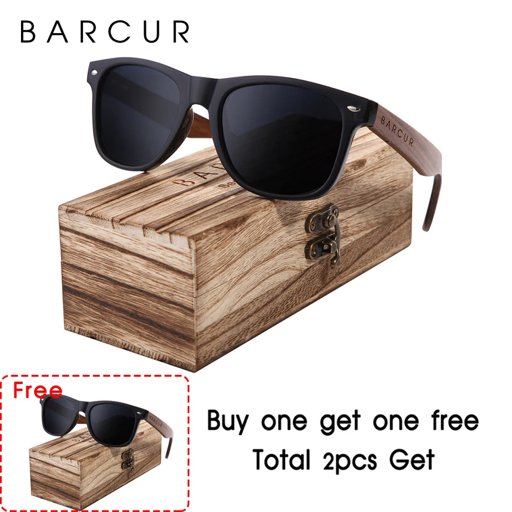 Sonnenbrille Walnuss schwarz polarisiert UV400 Holz Original-Etui Herren