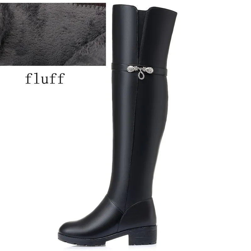AIYUQI Winter Boots Women Knee High Long Boots Genuine Leather Waterproof Women Thigh High Boots Large size women's boots