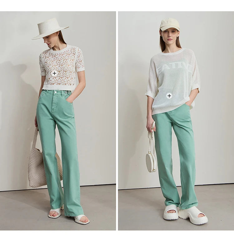 Damenjeans im minimalistischen Retro-Stil mit geradem Bein aus Baumwolle
