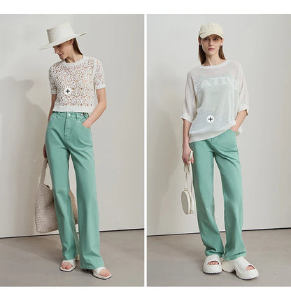 Damenjeans im minimalistischen Retro-Stil mit geradem Bein aus Baumwolle