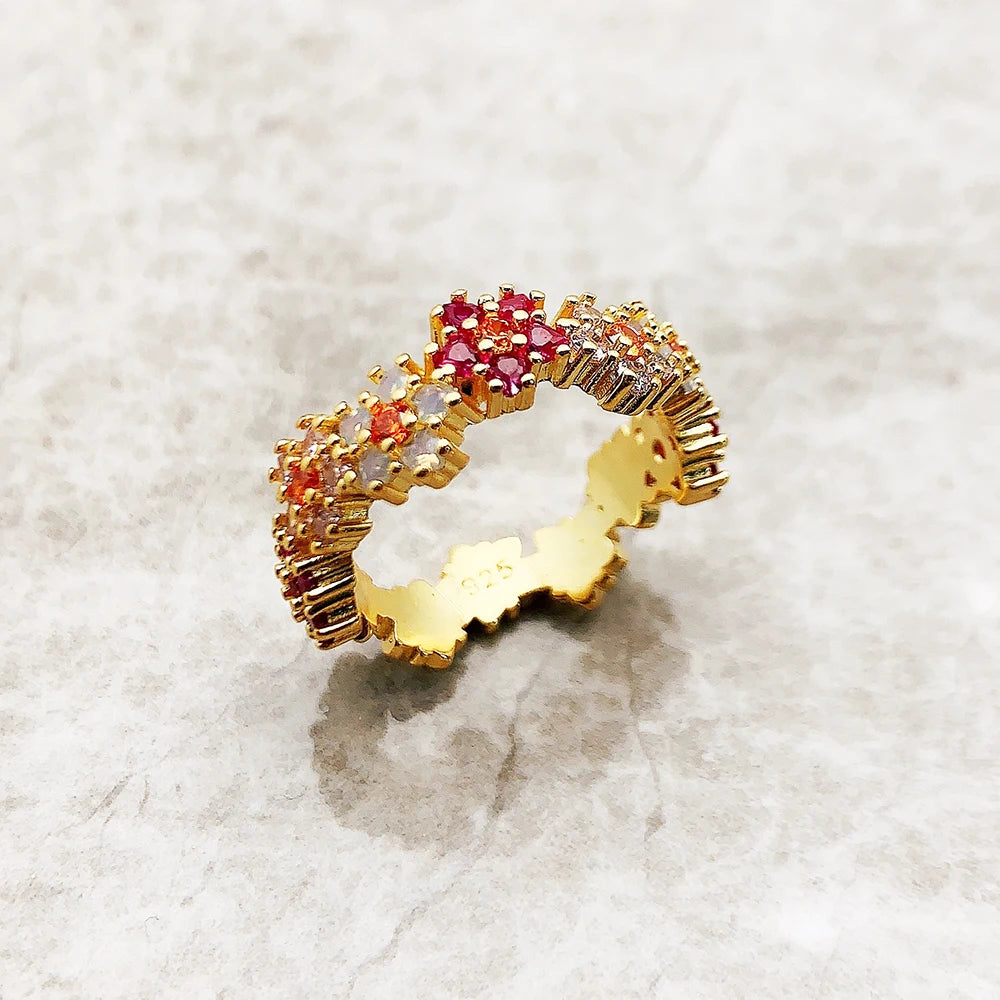 Damen-Ring Blumen bunte Steine romantisch aus Sterlingsilber
