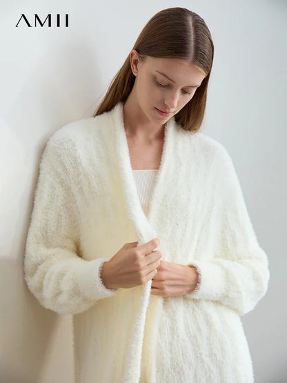 Damen-Strickjacke lang Nerz-Imitat Pile-Kragen locker warm Winter