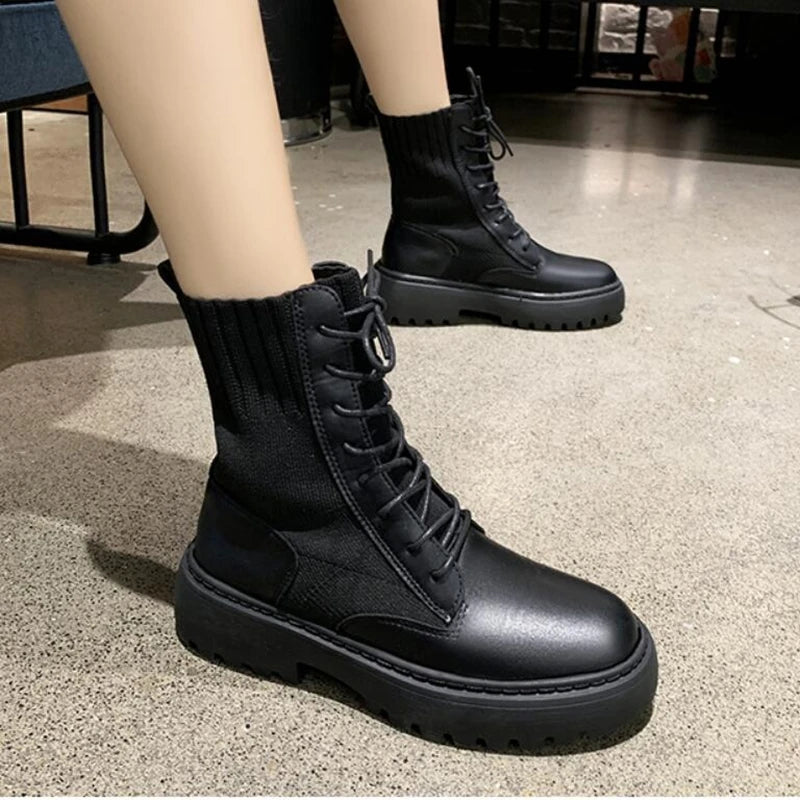 AIYUQI Women Winter Boots Shoes Genuine Leather Flat Fur Ankle Boots Women Platform Fashion Women's Socks Boots