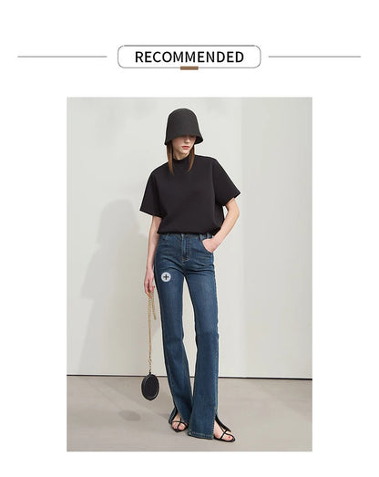 Damen Casual T-Shirt mit Gedrucktem Rollkragen und Kurzarm für den Sommer