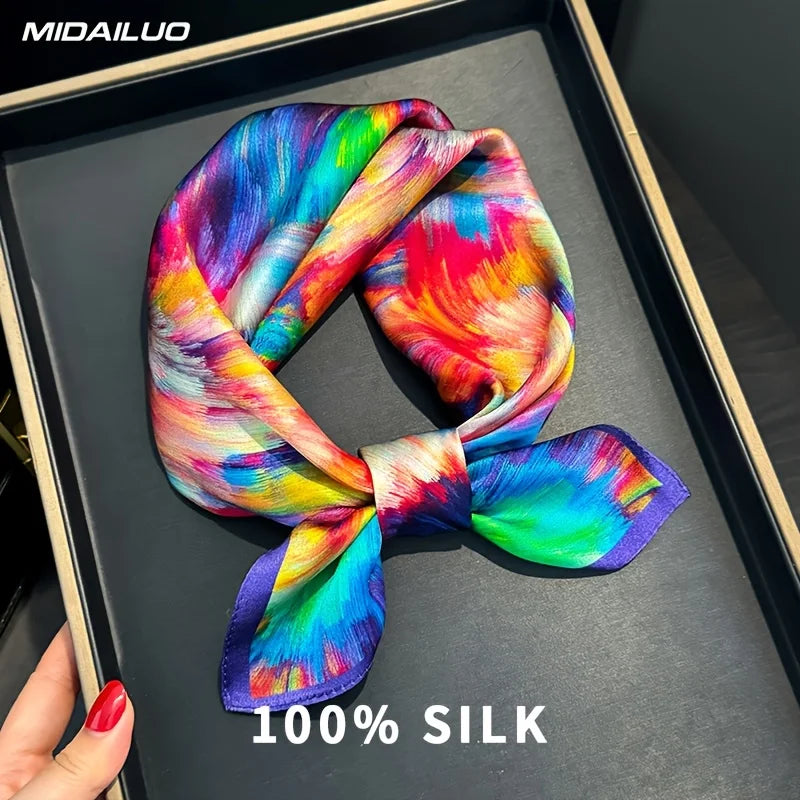 Damen Seidenschal 55cm quadratisch Haarband Büro Geschenk Bandana Foulard