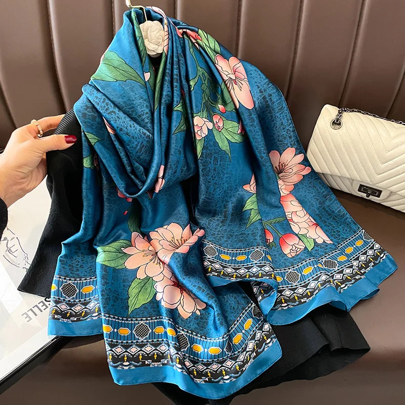 Damen Seidenschal groß Sommer Strand Hijab Turban Foulard Bandana Sonnenschutz