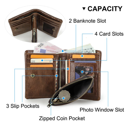 Herren Echtleder Geldbörse Bifold Vintage RFID Kartenhalter Münzfach Luxus Reise