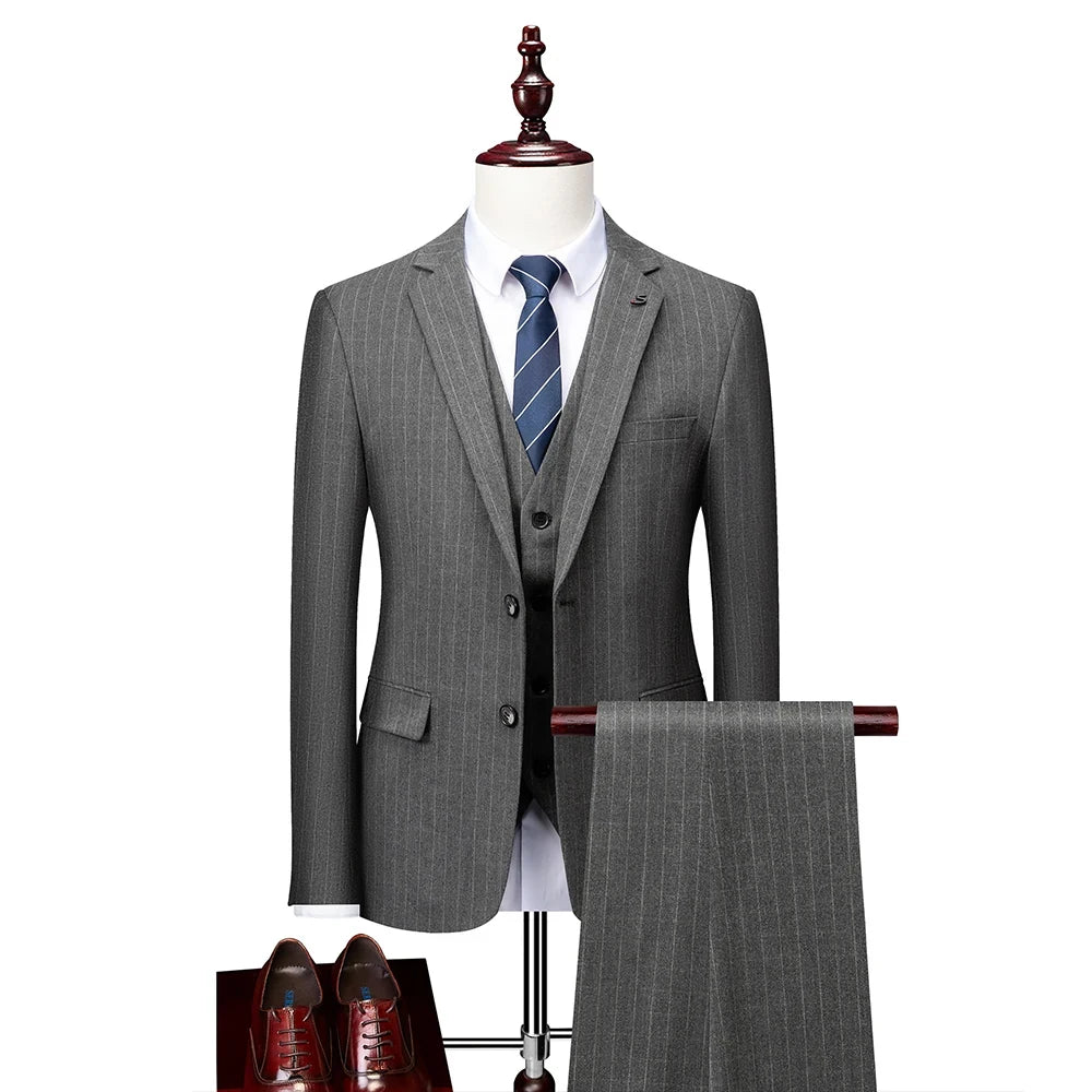 Hochwertiger Herren Anzug 3-teilig: Kariert, Grau, Slim Fit, Business & Hochzeit.