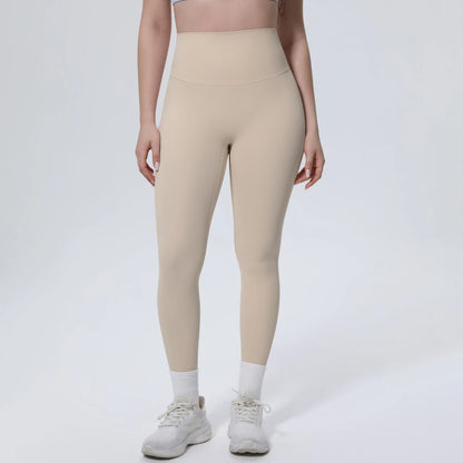 Yoga-Leggings mit hohem Bund, hellbeige, 3/4-Länge, eng anliegend