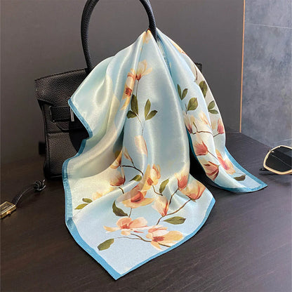 Damen Seidensatin Schal quadratisch Blumenprint Kopftuch Bandana Hijab E