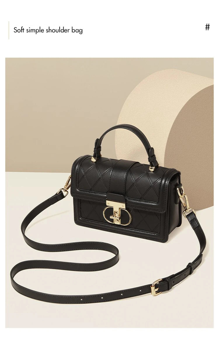 Damen Top-handle Tasche aus Split Leder mit Diamant-Gitter