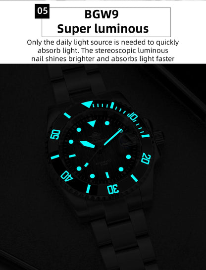 Herren Automatikuhr mechanisch Saphirglas 8215 200m wasserdicht Leuchtzeiger Edelstahl