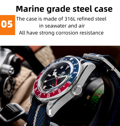 ADDIESDIVE TOP Men's Watches 20Bar Diving BGW9 Super Luminous AD2044 Swiss Ronda 515-24H GMT Watch Quartz Watch