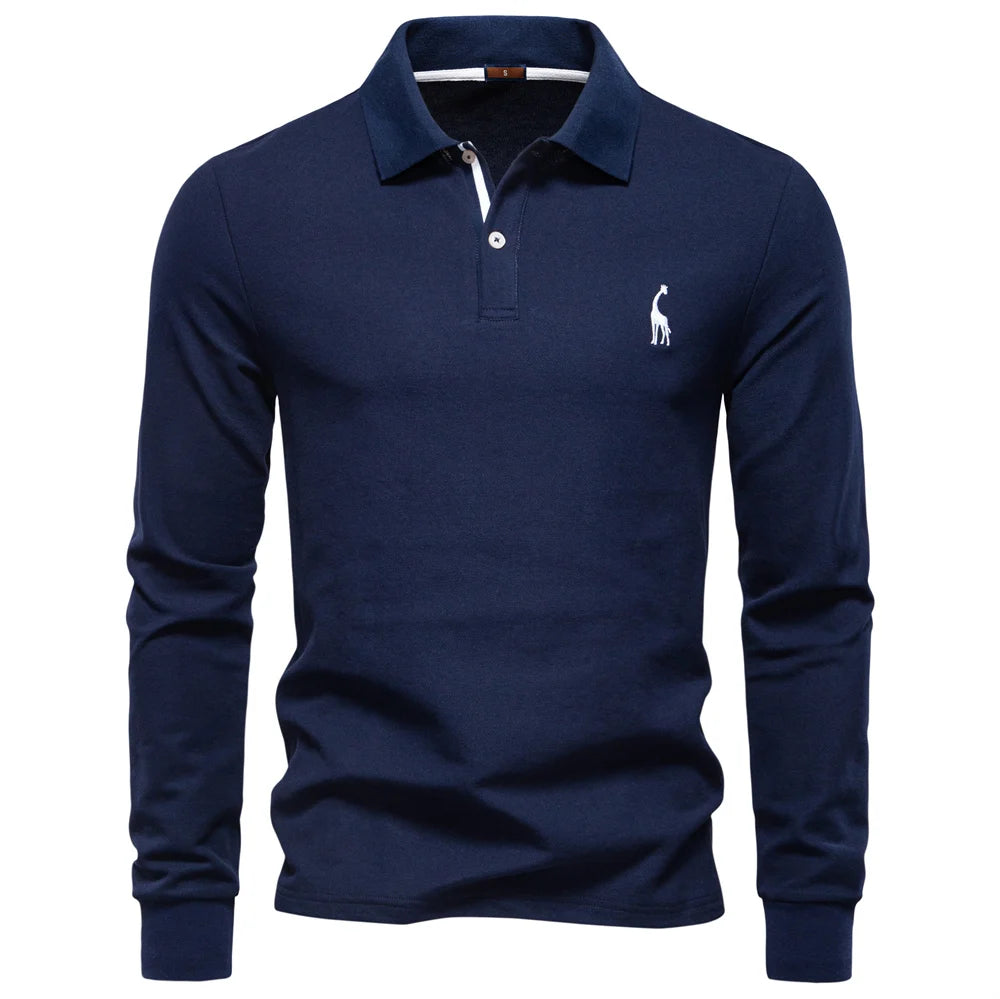 Premium Langarm Poloshirt Herren Atmungsaktiver Baumwollmix