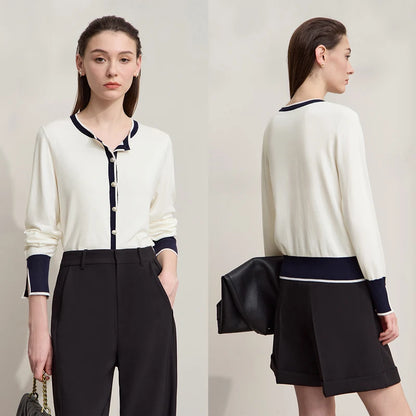 Damen-Strickjacke Rundhals Patchwork gerade elegant vielseitig Herbst