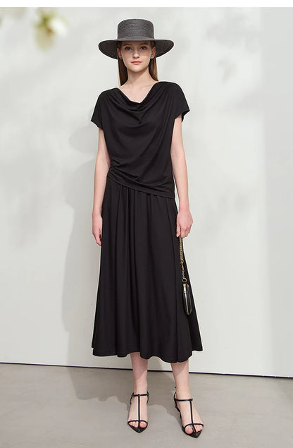 Damen T-Shirt-Rock Set mit solidem Swing-Kragen für den Sommer