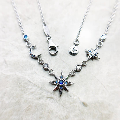 Damen-Halskette Stern und Mond Royalty Gliederkette aus Sterlingsilber