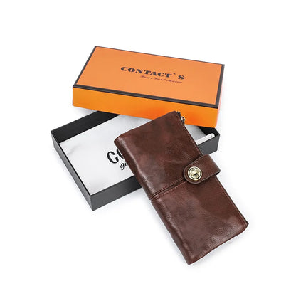 Damen Echtleder Lange Geldbörse Vintage RFID Clutch Portemonnaie Kartenhalter Reise