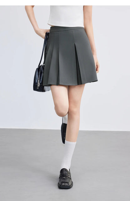 Damen Mini Rock im A-Linie Stil mit asymmetrischem Plissee und hoher Taille