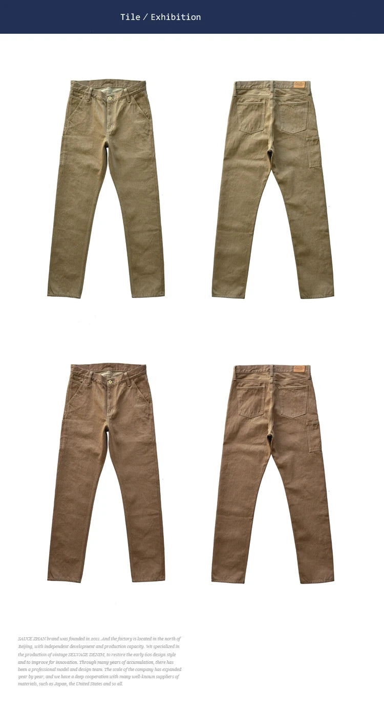 Herren Jeans aus Selvedge-Denim in Khaki mit Zipper Fly Casual