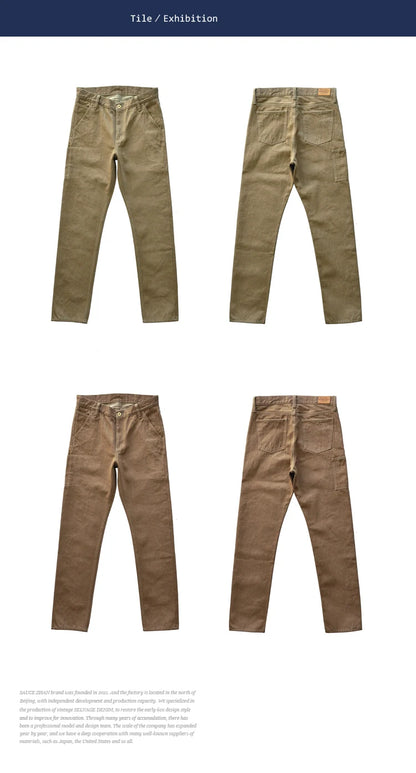 Herren Jeans aus Selvedge-Denim in Khaki mit Zipper Fly Casual