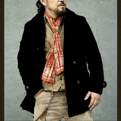 Männer Pea Coat im Vintage-Stil aus schwerem Material in Schwarz