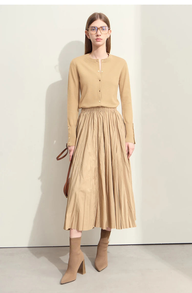 Damen-Strickjacke Rundhals Wolle Metallknopf französisch Büro Frühling