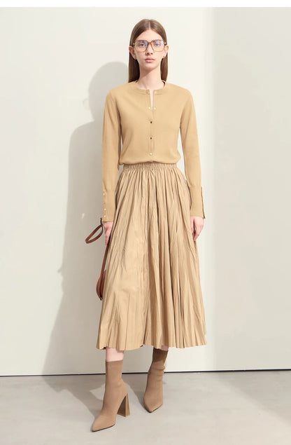 Damen-Strickjacke Rundhals Wolle Metallknopf französisch Büro Frühling