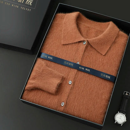 Maillard Polo-Kragen-Pullover für Herren, Herbst/Winter 2024, lässige Business-Männer, 100 % reiner Nerz-Kaschmir-Strickjacke, große Strickjacke