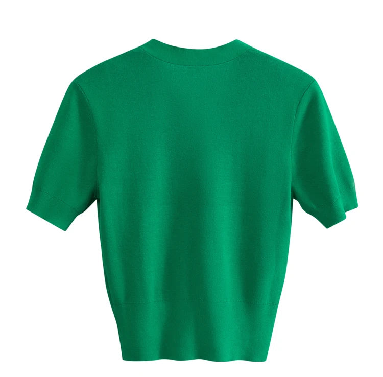 Damen T-Shirt im minimalistischen Stil mit V-Ausschnitt und kurzen Ärmeln