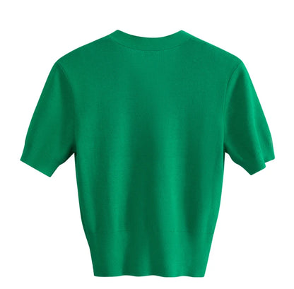 Damen T-Shirt im minimalistischen Stil mit V-Ausschnitt und kurzen Ärmeln
