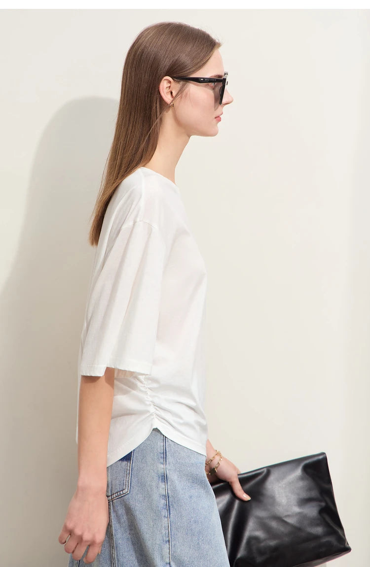 Damen T-Shirt im minimalistischen Stil aus leichtem elastischen Baumwollstoff